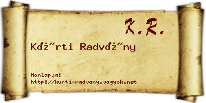Kürti Radvány névjegykártya